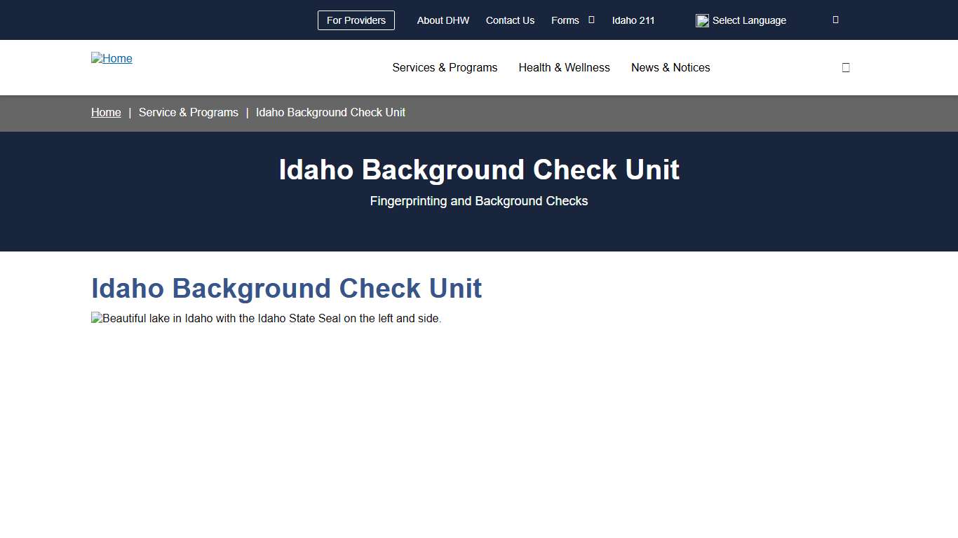 Idaho Background Check Unit Idaho Department of Health and Welfare